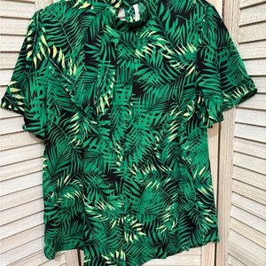 Tropical Green Leaf Print Women's Blouse